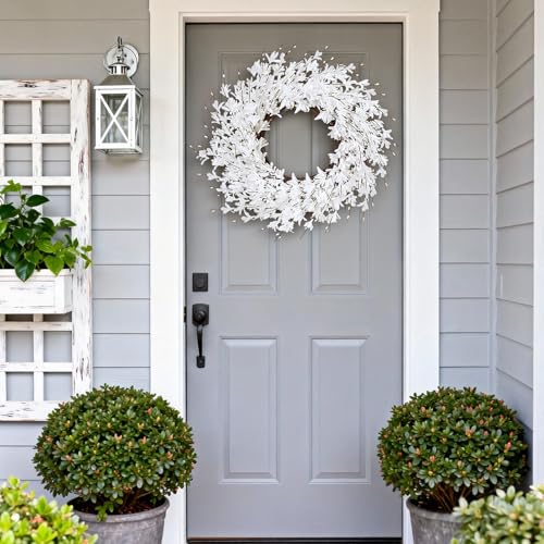 GTIDEA 24" Spring Wreath Forsythia Wreath for Front Door, Artificial White Forsythia Flower Wreath on Grapevine for Home Indoor Outdoor Wall Window Garden Porch Farmhouse Spring Decor - Image 4