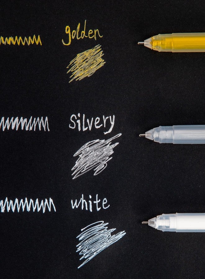 SMOOTHERPRO White Gold Silver Gel Pen Set, 6 Pack 0.6mm Highlight Gel Ink Pen, Art Liner Drawing Pen for Black Dark Paper Drawing Sketching Design Supplies - Image 3