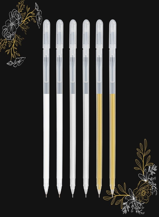 SMOOTHERPRO White Gold Silver Gel Pen Set, 6 Pack 0.6mm Highlight Gel Ink Pen, Art Liner Drawing Pen for Black Dark Paper Drawing Sketching Design Supplies - Image 1