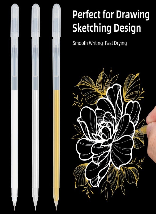 SMOOTHERPRO White Gold Silver Gel Pen Set, 6 Pack 0.6mm Highlight Gel Ink Pen, Art Liner Drawing Pen for Black Dark Paper Drawing Sketching Design Supplies - Image 4
