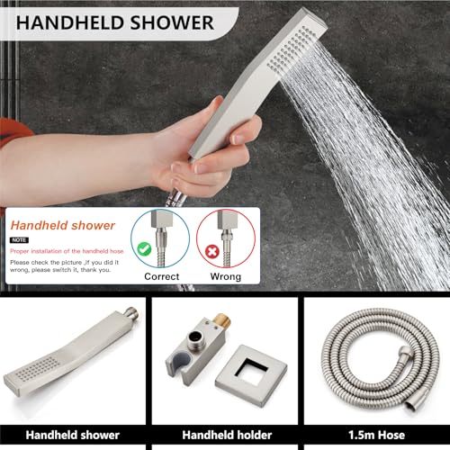 Midanya Shower Faucet Set,Wall Mount Shower System with Square Rain Shower Head and Hand Sprayer, Rough-in Valve Body and Trim Kit Included,8 Inch,Brushed Nickel - Image 5