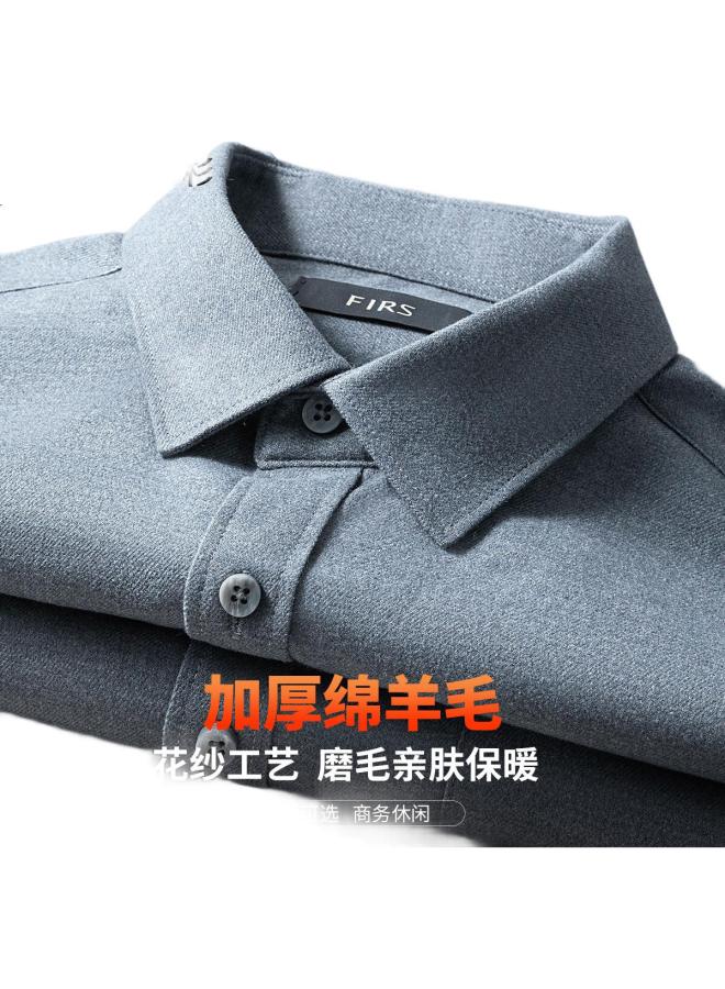 FIRS Long-Sleeve Shirt With Wool, Brushed For Warmth, Business Casual, Autumn And Winter Thickened Undershirt - Image 2