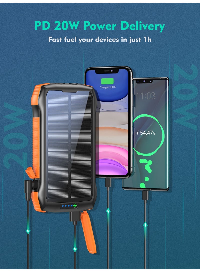 Portable 20000mAh Solar Power Bank, Waterproof and Rugged, Dual USB Solar Charger Solar Power Bank with LED light - Image 2