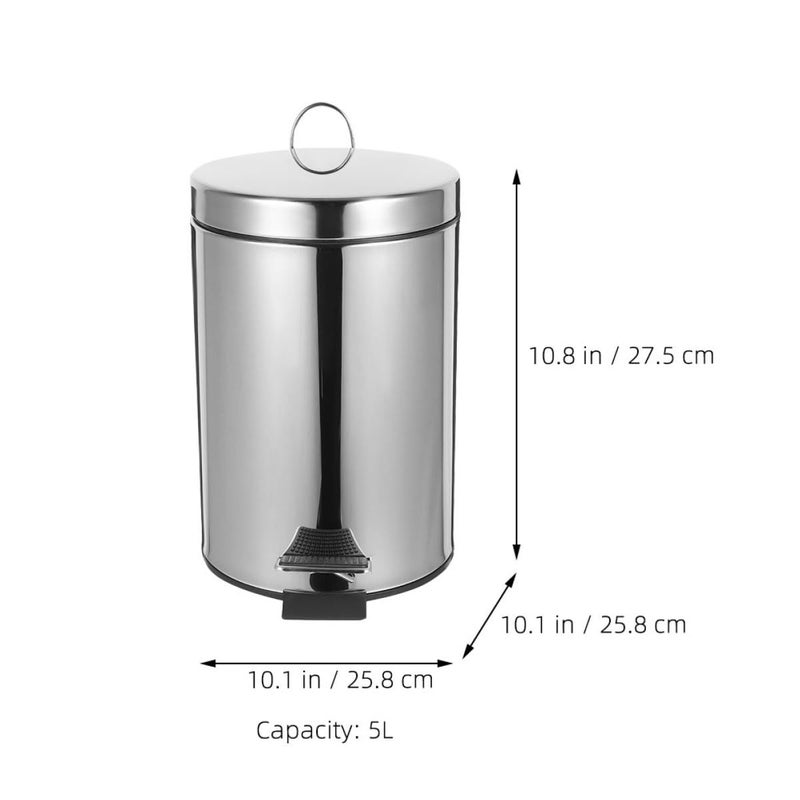 Stainless Steel 5L Pedal Trash Can With Lid Small Round Kitchen Bathroom Garbage Bin - Image 3