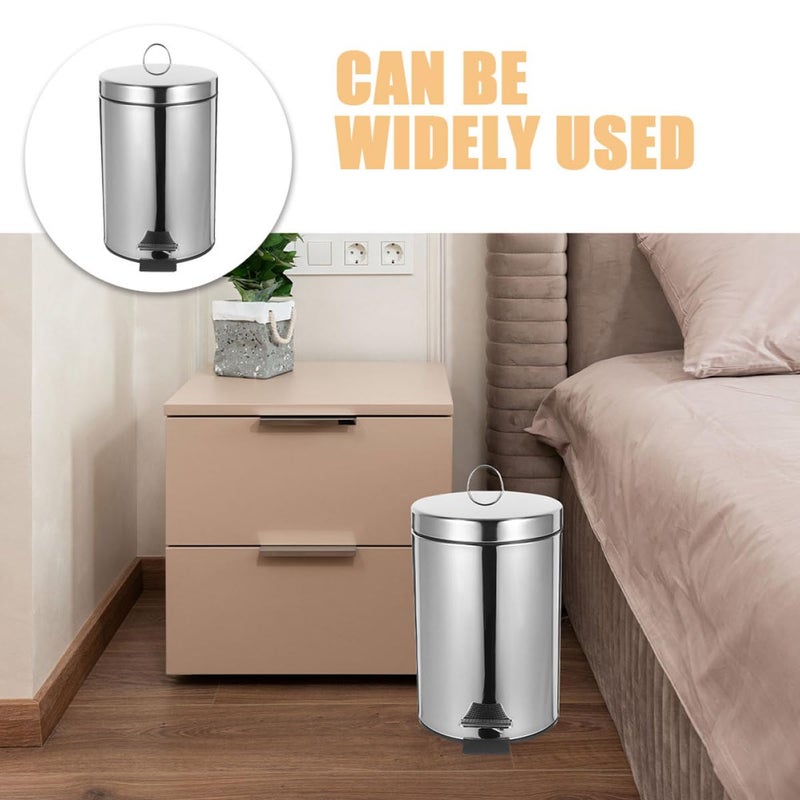 Stainless Steel 5L Pedal Trash Can With Lid Small Round Kitchen Bathroom Garbage Bin - Image 4