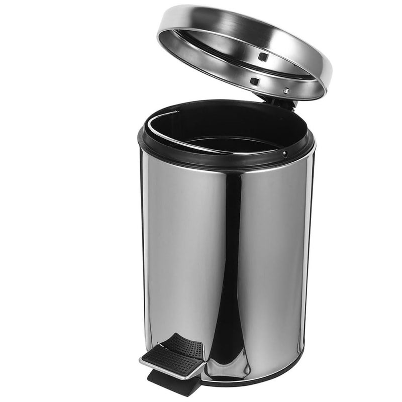 Stainless Steel 5L Pedal Trash Can With Lid Small Round Kitchen Bathroom Garbage Bin - Image 2