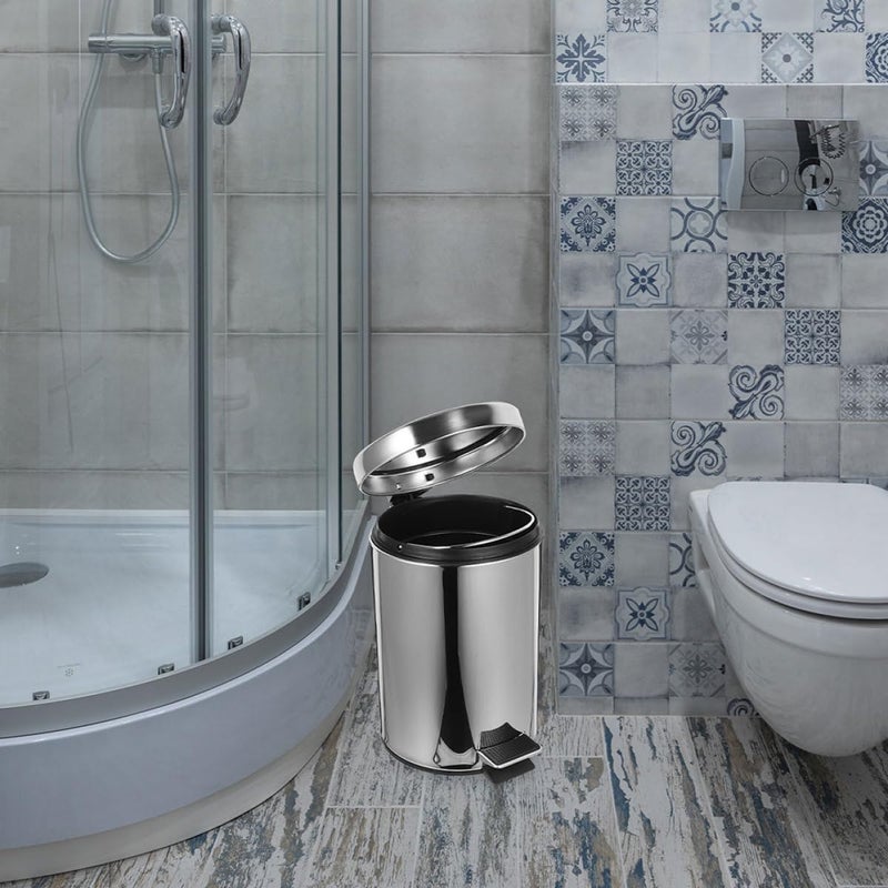 Stainless Steel 5L Pedal Trash Can With Lid Small Round Kitchen Bathroom Garbage Bin - Image 5