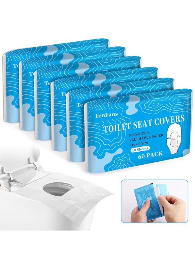 TenFans Toilet Seat Covers (60 pack), XL Flushable and Biodegradable Paper Cover Disposable for Adult and Kids' Potty Training, Great for Airplane, Travel Seats, Public Restroom and Camping - Image 1