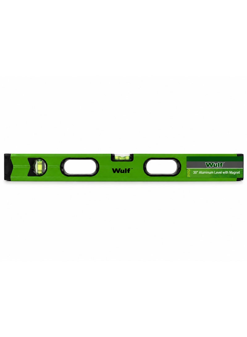 WULF 30 Inch Aluminum Level with Magnet, Heavy Duty Magnetic Spirit Level with Precision Bubble Vials for Construction, Carpentry, Framing, Installation & DIY Measuring Tasks - Image 1