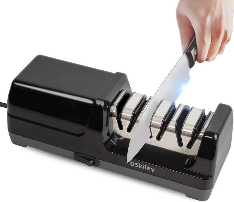 dskiley Electric Knife Sharpener for Kitchen – Professional 3-Stage 100% Diamond System with 20° Precision Angle, Fast Sharpening to Restore & Polish Chef Knives(Black) - Image 1