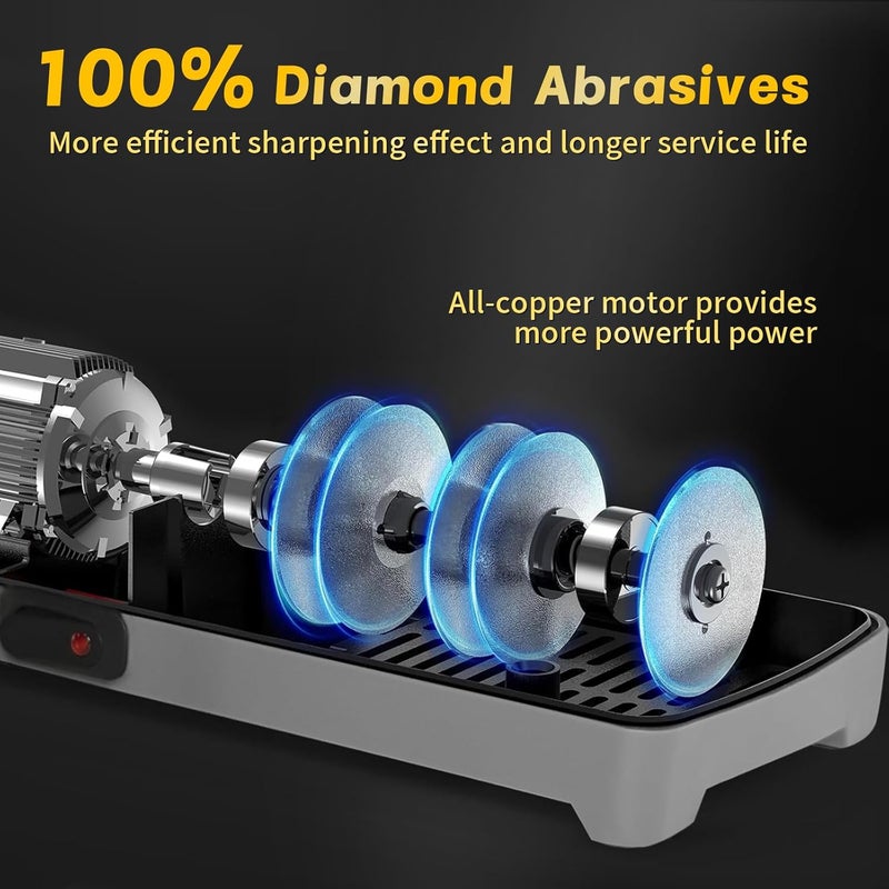 dskiley Electric Knife Sharpener for Kitchen – Professional 3-Stage 100% Diamond System with 20° Precision Angle, Fast Sharpening to Restore & Polish Chef Knives(Black) - Image 3