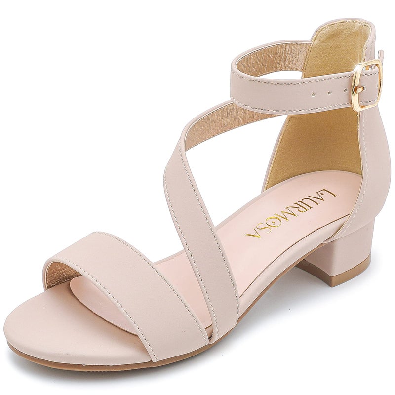 LAURMOSA Girls Nude Heels Tween Formal Dress Shoes Open Toe Kids High Heels Toddler Fancy Cute Sandals Size 3 Flower Girl Shoes for Wedding Party Kids Dress Sandals Pageant(L1006NuNude 3) - Image 1