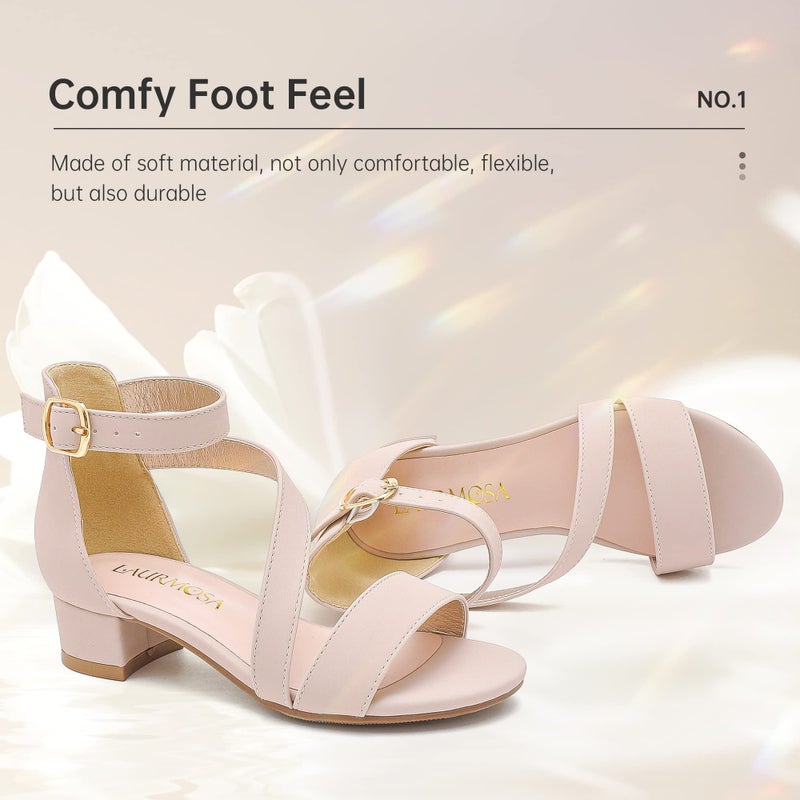 LAURMOSA Girls Nude Heels Tween Formal Dress Shoes Open Toe Kids High Heels Toddler Fancy Cute Sandals Size 3 Flower Girl Shoes for Wedding Party Kids Dress Sandals Pageant(L1006NuNude 3) - Image 3