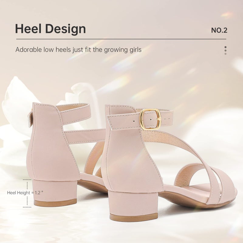 LAURMOSA Girls Nude Heels Tween Formal Dress Shoes Open Toe Kids High Heels Toddler Fancy Cute Sandals Size 3 Flower Girl Shoes for Wedding Party Kids Dress Sandals Pageant(L1006NuNude 3) - Image 4