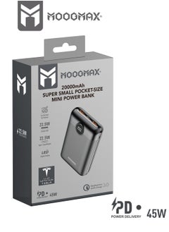 موجماكس باور بنك سوبر سمول سايز بسعة 20000mAh وقوة 45واط، يدعم الشحن السريع ,مزود بشاشة رقمية LED لمعرفة مستوى الشحن، يمكن استخدامه على الطائرات والقطارات. باللون اسود من موجماكس.  - Image 5