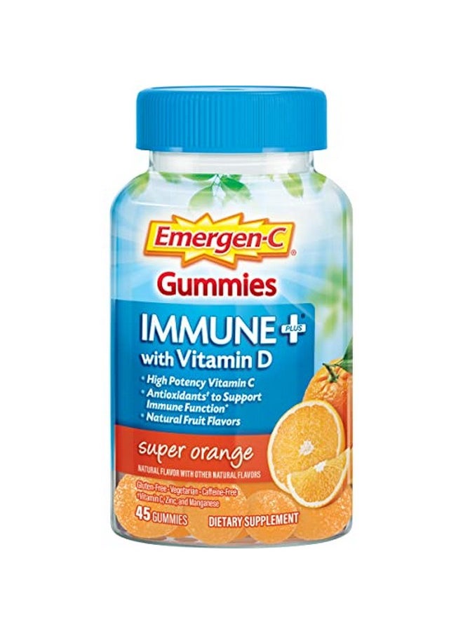 Emergen-C Immune+ Immune Gummies Vitamin D Plus 750 Mg Vitamin C Immune Support Dietary Supplement Caffeine Free Gluten Free Super Orange Flavor 45 Count  - Image 1