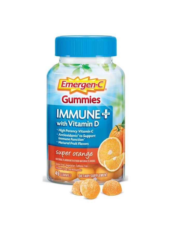 Emergen-C Immune+ Immune Gummies Vitamin D Plus 750 Mg Vitamin C Immune Support Dietary Supplement Caffeine Free Gluten Free Super Orange Flavor 45 Count  - Image 5