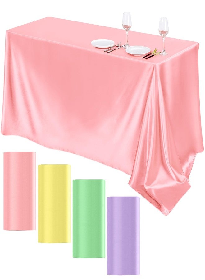 TURSTIN 4 Packs Pastel Rainbow Satin Tablecloth 102 x 58 Inch Overlay Satin Table Cover Rectangle Bright Silk Tablecloth Smooth Fabric Table Decoration for Wedding Banquet Party Events - Image 1