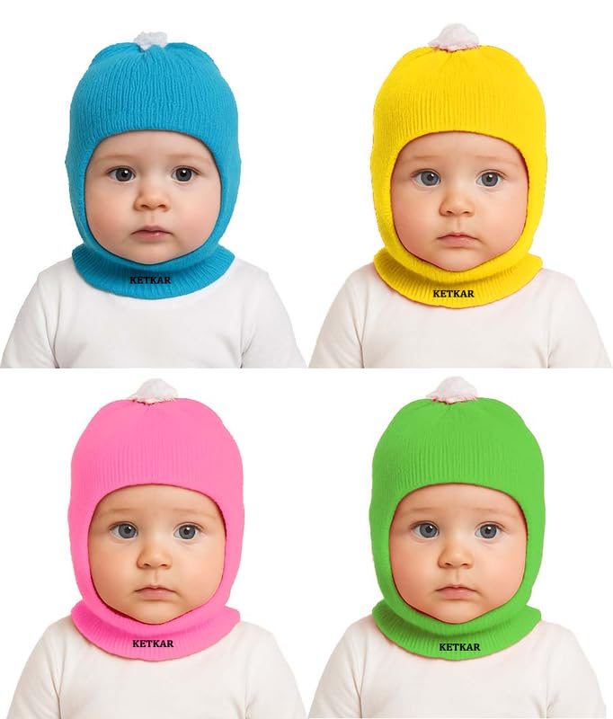 KETKAR Unisex Baby Woolen Monkey Cap – Soft & Warm Winter Caps for Boys & Girls (Pack of 4, Multicolor_2),1–2 Years - Image 1