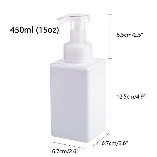 UUJOLY Foaming Soap Dispenser, 450ml (15oz) Refillable Pump Bottle Plastic for Liquid Soap, Shampoo, Body Wash (2 Pcs) (White) - Image 5