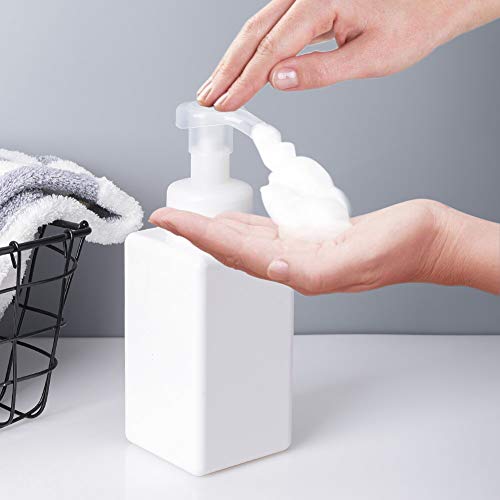 UUJOLY Foaming Soap Dispenser, 450ml (15oz) Refillable Pump Bottle Plastic for Liquid Soap, Shampoo, Body Wash (2 Pcs) (White) - Image 3
