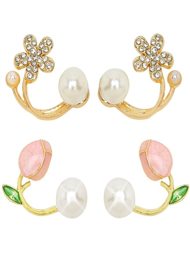 YouBella Fashion Jewellery Celebrity Inspired Stylish Pearl and Floral Combo Earings Earrings for Women and Girls (Gold) (YBEAR_33383) - Image 1