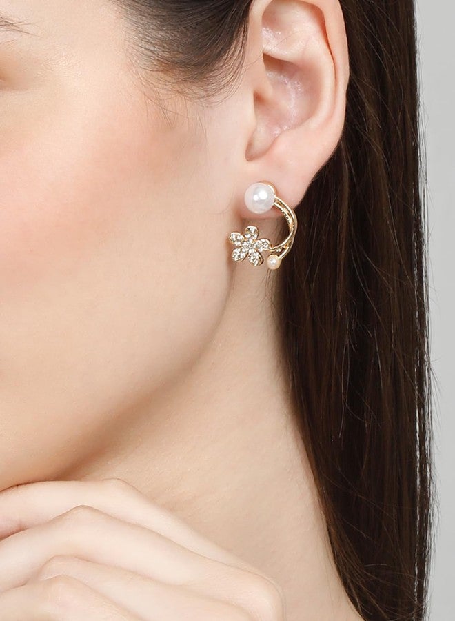 YouBella Fashion Jewellery Celebrity Inspired Stylish Pearl and Floral Combo Earings Earrings for Women and Girls (Gold) (YBEAR_33383) - Image 2