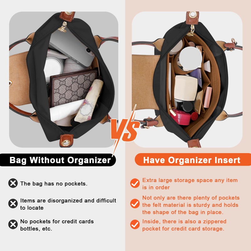 LOUKAYCCI Purse Organizer Insert for Le Pliage Large Handbags Insert Organizer (Brown, Large) - Image 3