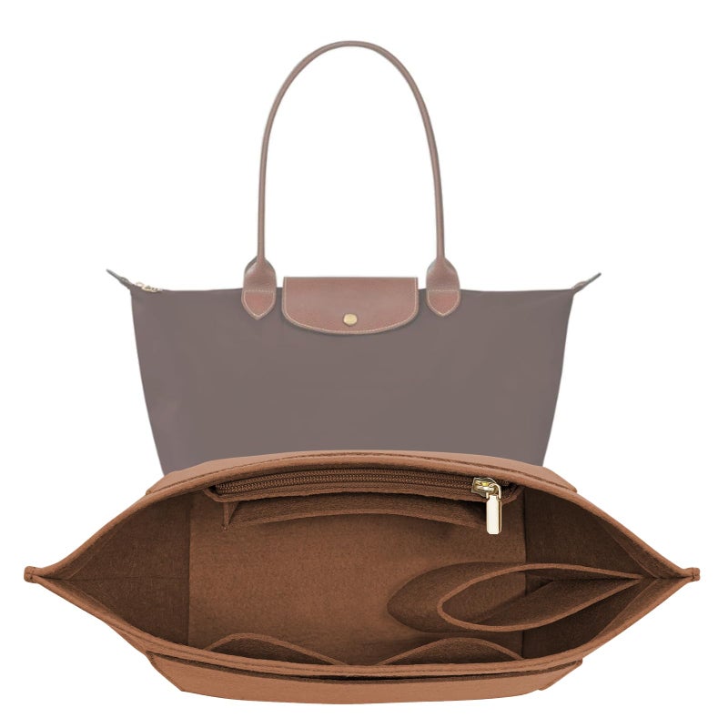 LOUKAYCCI Purse Organizer Insert for Le Pliage Large Handbags Insert Organizer (Brown, Large) - Image 1