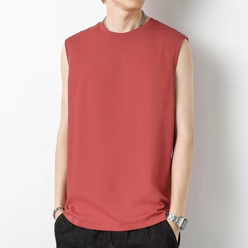Mens Sleeveless Summer Gym Vest White orange red 