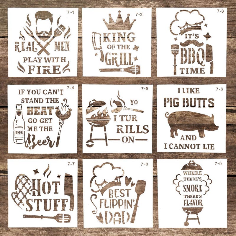 SLGIFT Stencil for PaintingDIY Decorative Reusable Barbecue Letter Stencil Template for Crafts Scrabooking Painting on CakeCookieWoodCanvasFloorWall 59 x 59 Inch Set of 9