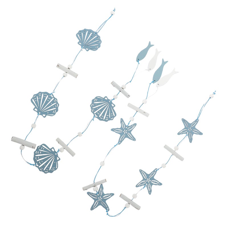 4 Pcs Wood Nautical Hanging Ornament Mediterranean Style Sea Star Scallop Pendant - Image 3