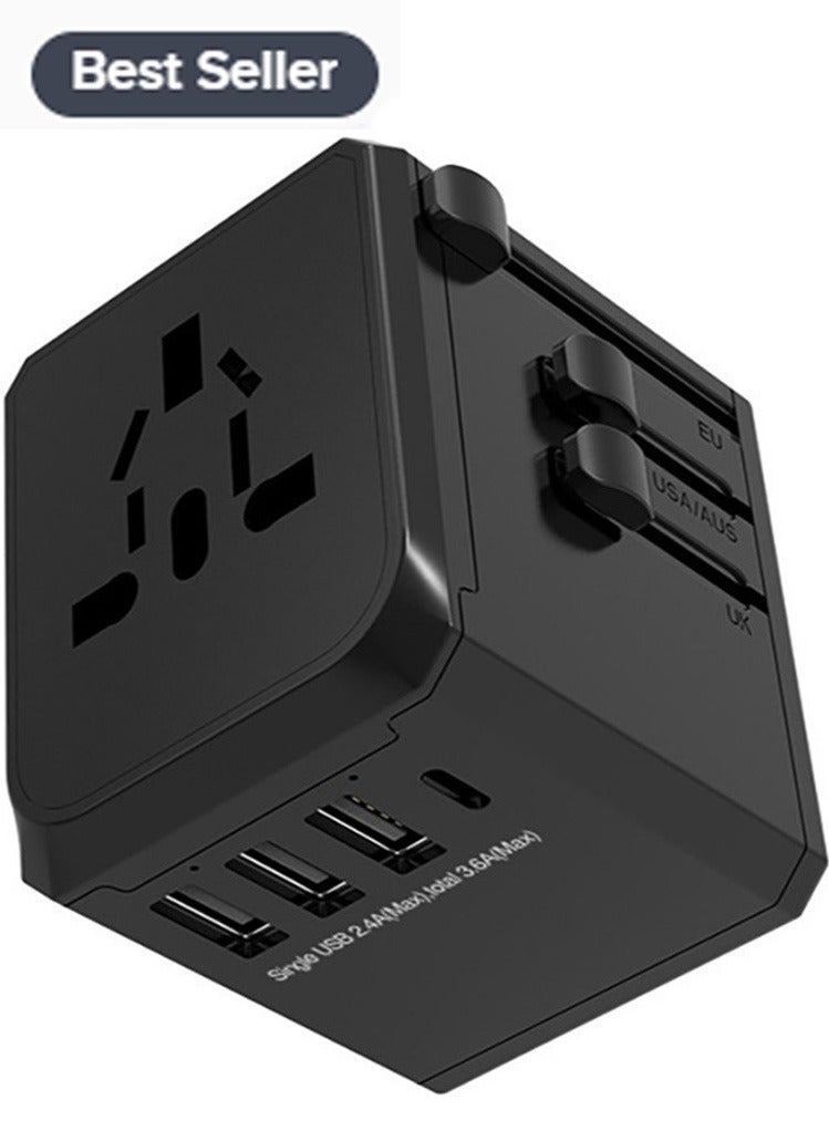 محول طاقة سفر عالمي، محول قابس سفر أوروبي 5 في 1، شاحن حائط 3.5 أمبير 2xUSB-A و2xUSB C ومنفذ تيار متردد عالمي لأوروبا والولايات المتحدة والمملكة المتحدة وأستراليا وآسيا  - Image 1