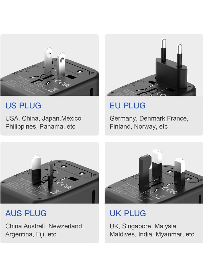 محول طاقة سفر عالمي، محول قابس سفر أوروبي 5 في 1، شاحن حائط 3.5 أمبير 2xUSB-A و2xUSB C ومنفذ تيار متردد عالمي لأوروبا والولايات المتحدة والمملكة المتحدة وأستراليا وآسيا  - Image 5