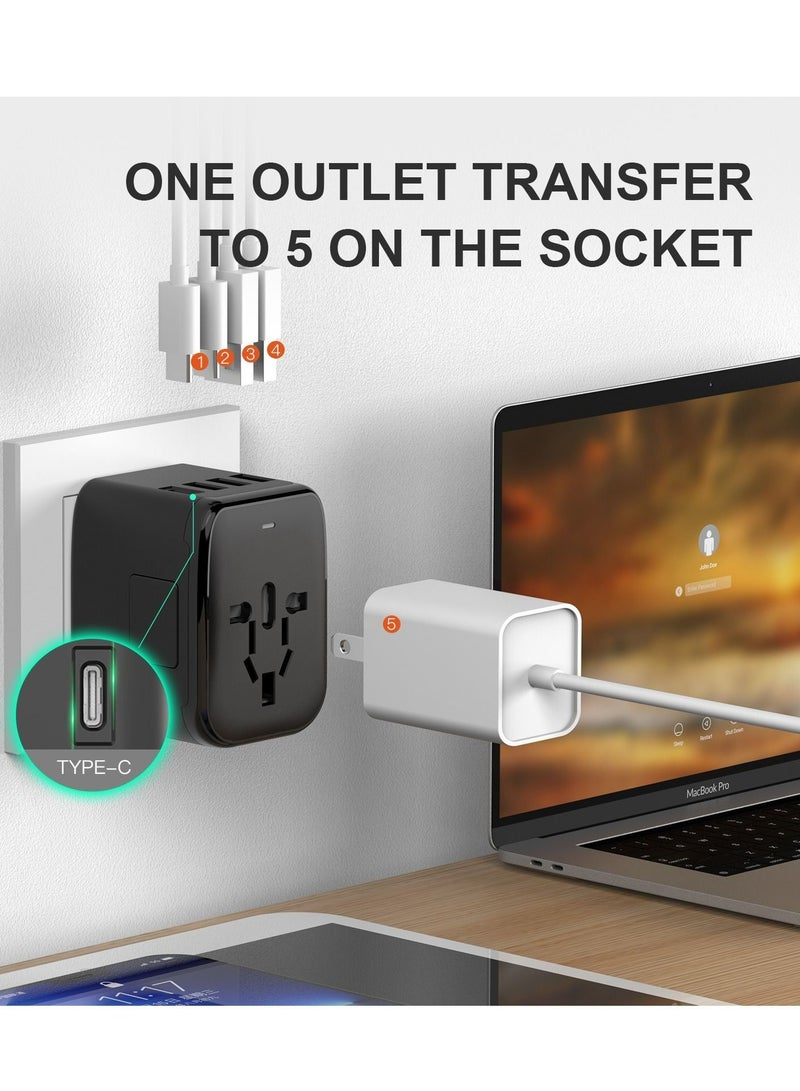 محول طاقة سفر عالمي، محول قابس سفر أوروبي 5 في 1، شاحن حائط 3.5 أمبير 2xUSB-A و2xUSB C ومنفذ تيار متردد عالمي لأوروبا والولايات المتحدة والمملكة المتحدة وأستراليا وآسيا  - Image 4