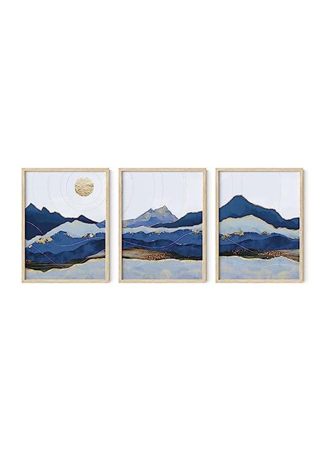 Generic EKA Mountain Wall Art - Blue Wall Decor Nature Wall Art Set of 3, Modern Wall Decor, Landscape Wall Art, Abstract Art Wall Decor, Mountain Art Framed Wall Art Set (12x16, Beige Framed)  - Image 1