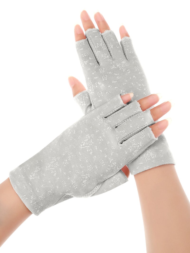 Maxdot 2 Pairs Women Sunblock Fingerless Gloves UV Protection Driving Gloves Summer Mitten Non Slip for Outdoor Cycling Manicures (Grey,Khaki) - Image 5