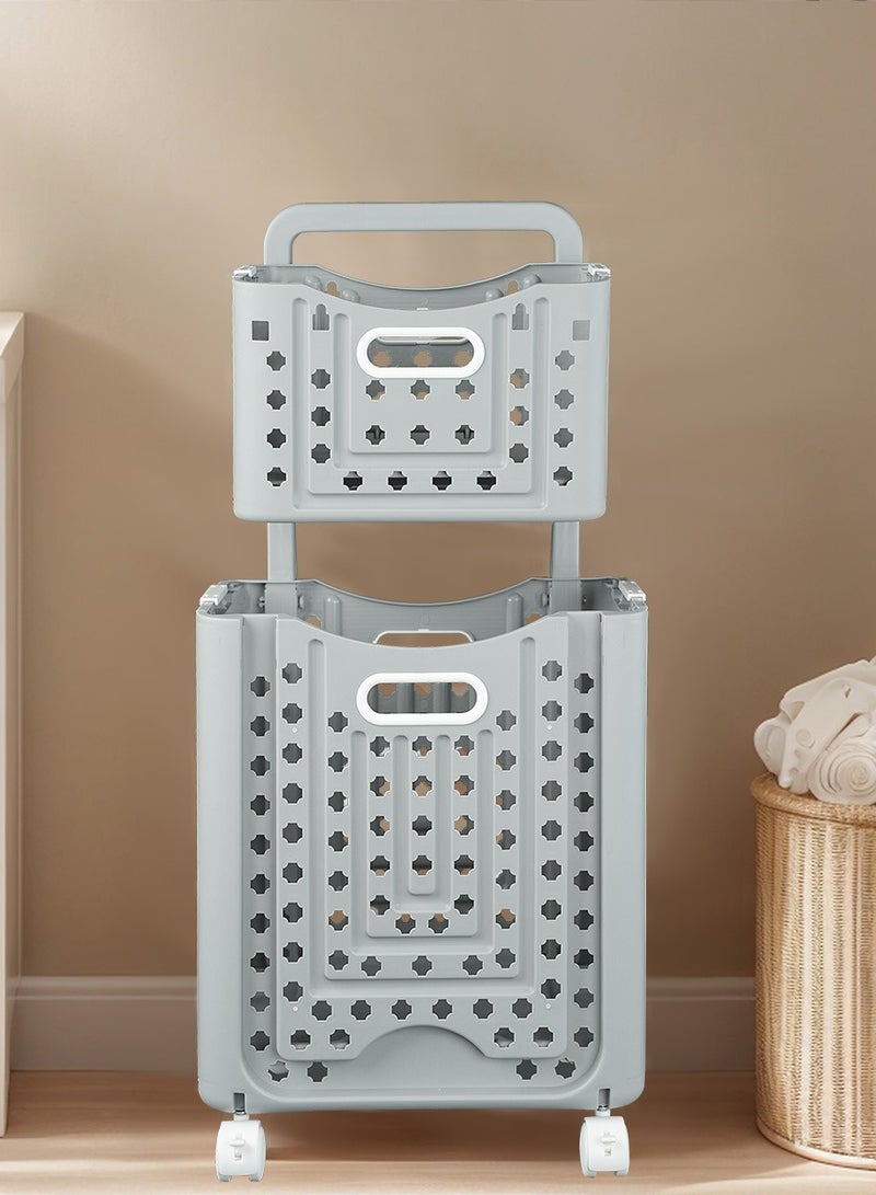 Foldable Laundry Basket with wheels,Large Multi-Purpose Home Storage Basket,Plastic Foldable Pullout Handle Laundry Bin Container,Space Saving,Lightweight and Portable  - Image 1