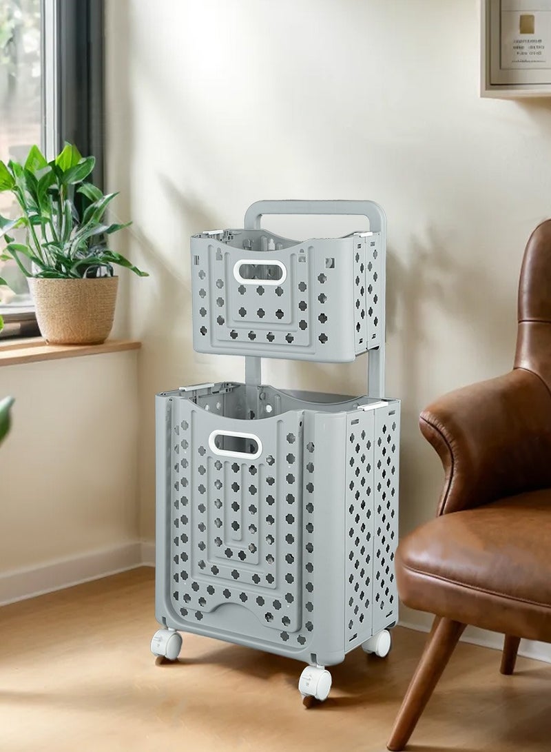 Foldable Laundry Basket with wheels,Large Multi-Purpose Home Storage Basket,Plastic Foldable Pullout Handle Laundry Bin Container,Space Saving,Lightweight and Portable  - Image 2