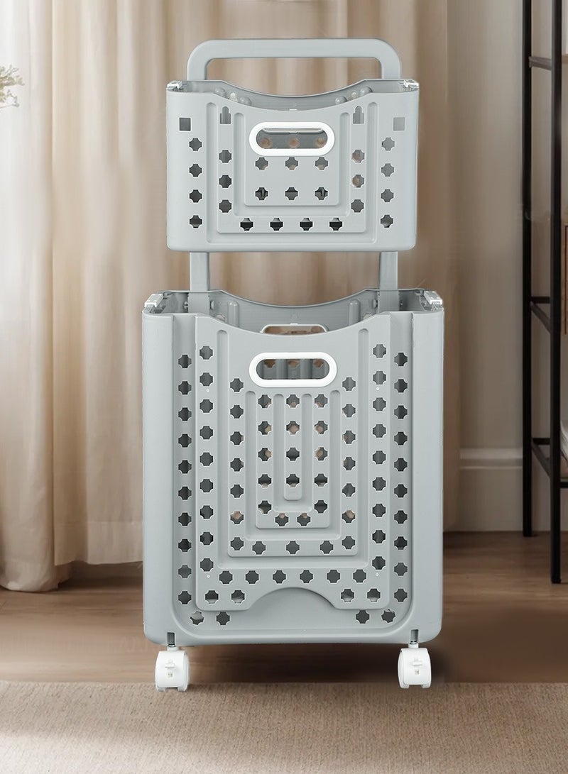 Foldable Laundry Basket with wheels,Large Multi-Purpose Home Storage Basket,Plastic Foldable Pullout Handle Laundry Bin Container,Space Saving,Lightweight and Portable - Image 4