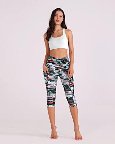 ODODOS Women's High Waisted Pattern Yoga Capri Leggings with Pockets, Tummy Control Non See Through Sports Athletic Workout Running Capris, FineArtWine, X-Large - Image 5