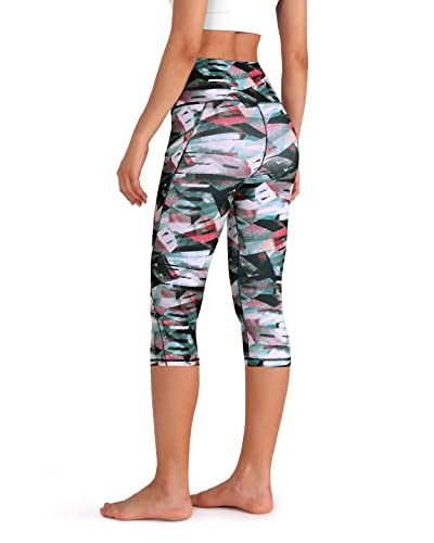 ODODOS Women's High Waisted Pattern Yoga Capri Leggings with Pockets, Tummy Control Non See Through Sports Athletic Workout Running Capris, FineArtWine, X-Large - Image 3