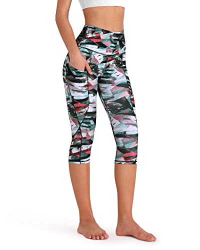 ODODOS Women's High Waisted Pattern Yoga Capri Leggings with Pockets, Tummy Control Non See Through Sports Athletic Workout Running Capris, FineArtWine, X-Large - Image 1