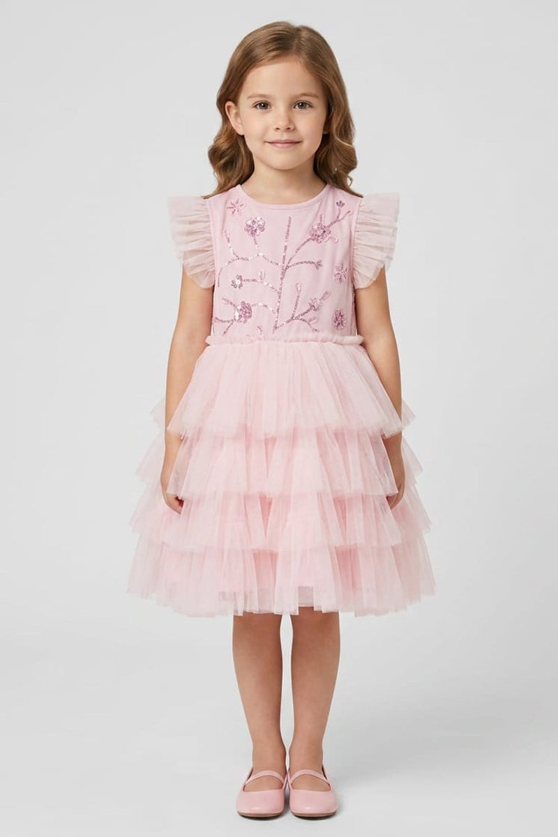 Lunamoon Kids Girl Embellished Dress, Light Pink - Image 1