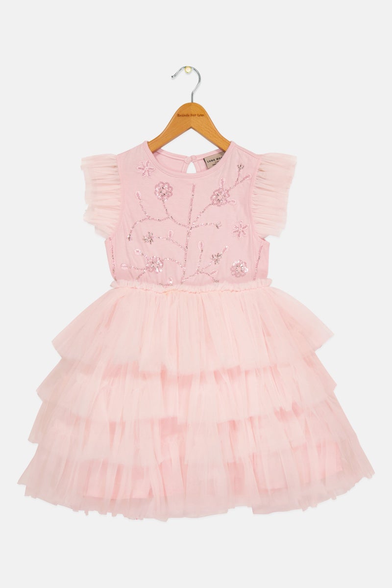 Lunamoon Kids Girl Embellished Dress, Light Pink - Image 2