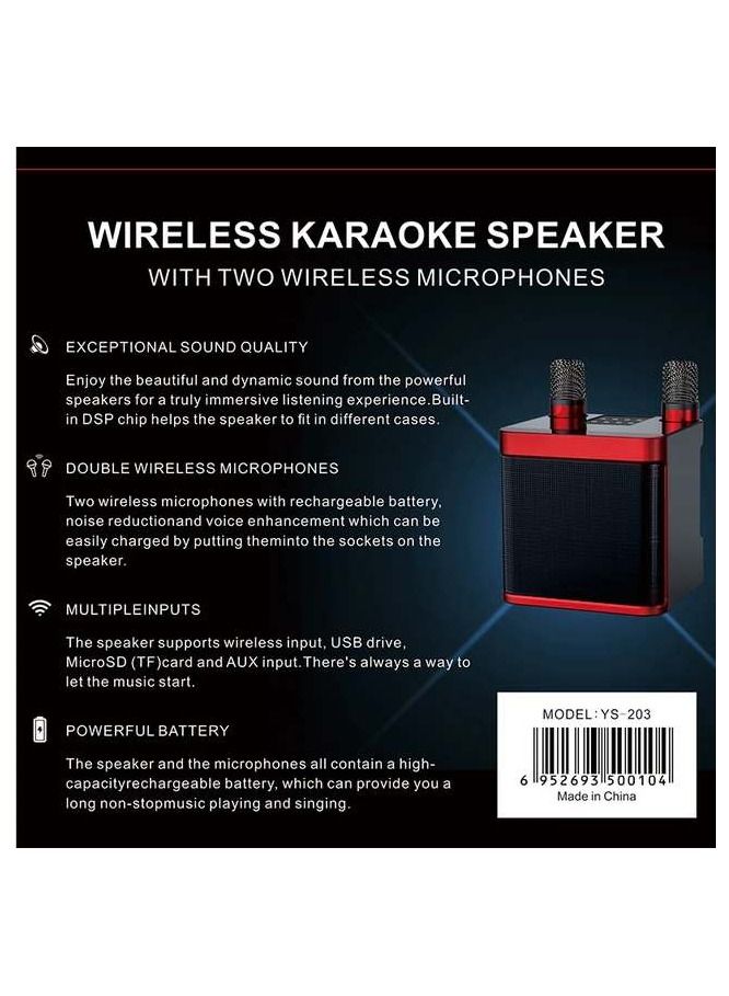 سو كاريوكي مكبر صوت بلوتوث محمولمع ميكرفونين لاسلكيينو نظام مكبر صوت بي ايه للحفلات الداخلية والخارجية احمر واسود - Image 5