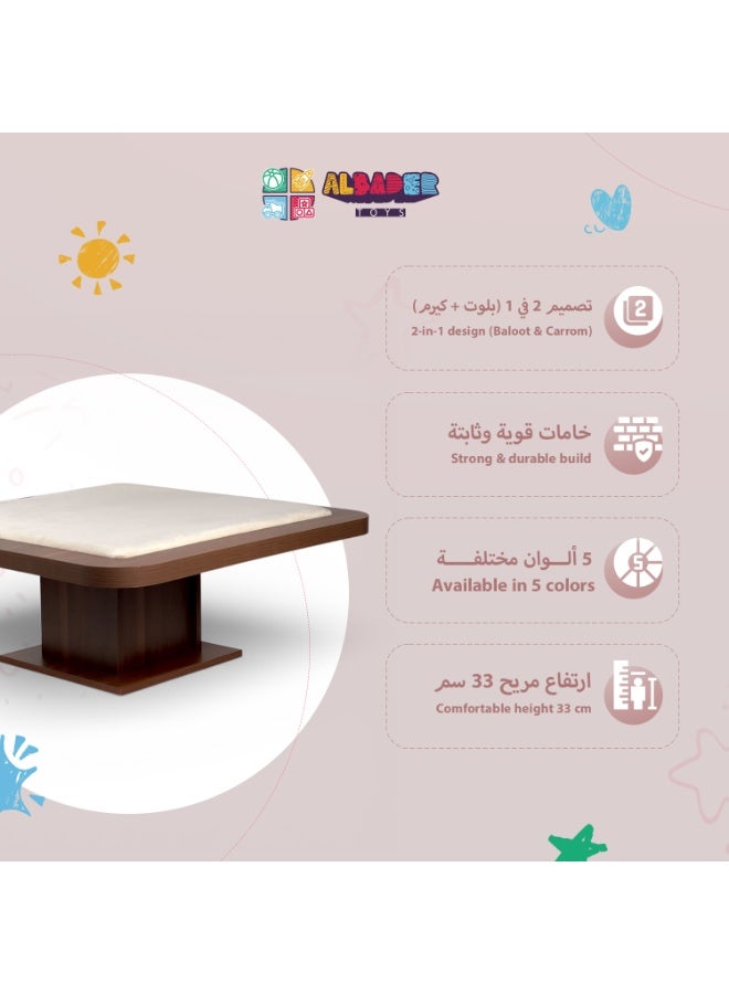 ALBADER Carrom and Baloot 2-in-1 Table for Home and Indoor Play, Smart Multi-Purpose Wooden Table, Professional Smooth Carrom Board, Fixed Base, Easy Conversion, Perfect Size for Floor Sitting, Complete Carrom Coins Included - Image 2