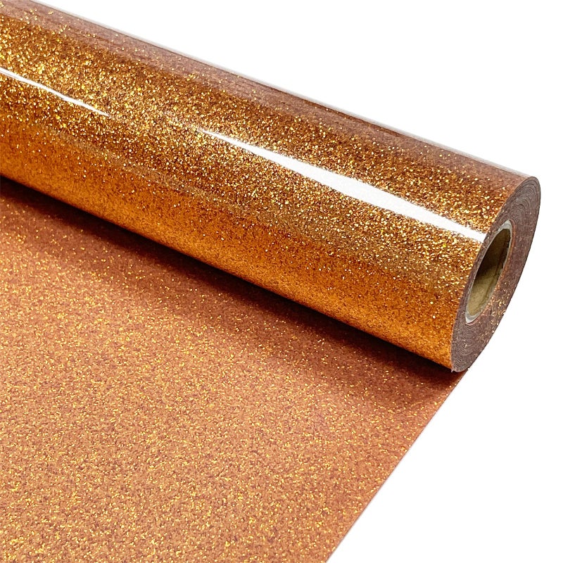 MerryMade Bronze Heat Transfer Vinyl HTV Roll Glitter PU 12 x 10 ft Easy to Cut Weed Transfer Iron On Vinyl for Cricut Silhouette Other Craft Cutter Cutting Machine Bronze