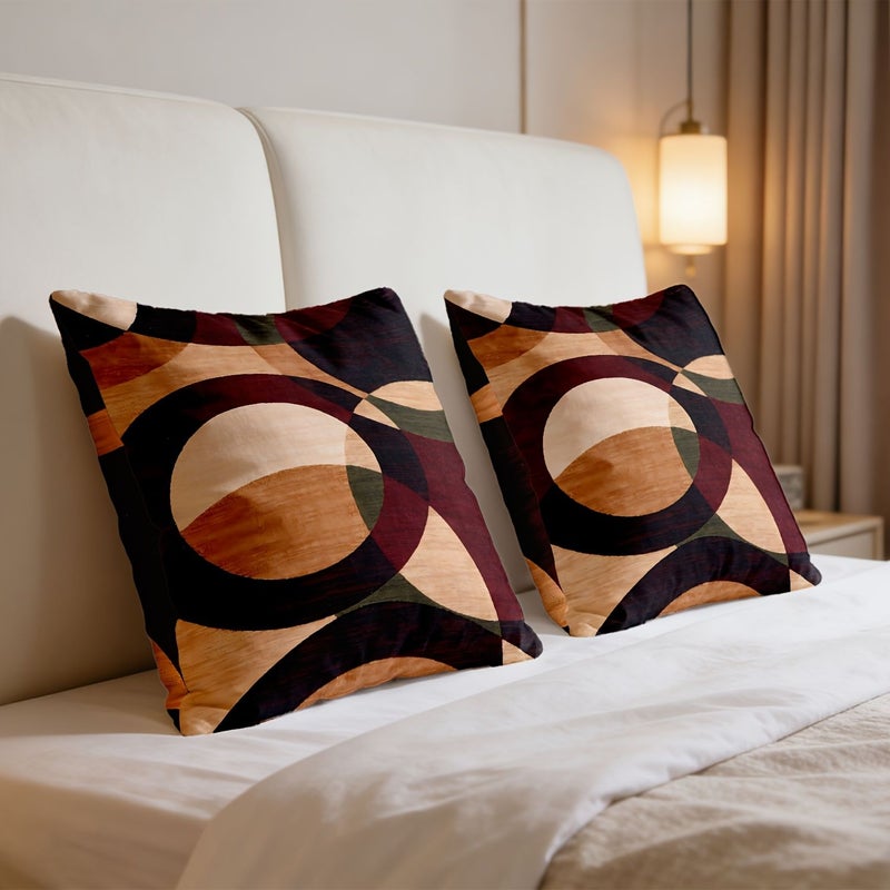مجموعة من 2 غطاء وسادة حديثة بنمط دائري ملون مجرد 45×45 سم طباعة أحادية الجانب ثنائية الأبعاد بسحاب قابلة للغسل في الغسالة من البوليستر لأريكة السرير ديكور المنزل الاحتفالي الحشوات غير متضمنة (18×18 بوصة) - Image 2