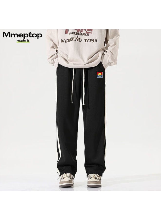 Mmoptop Trendy Heavy Striped Printed Pants For Men, Spring And Summer Wide-leg Straight Casual Trousers K2199 Black 2XL - Image 2